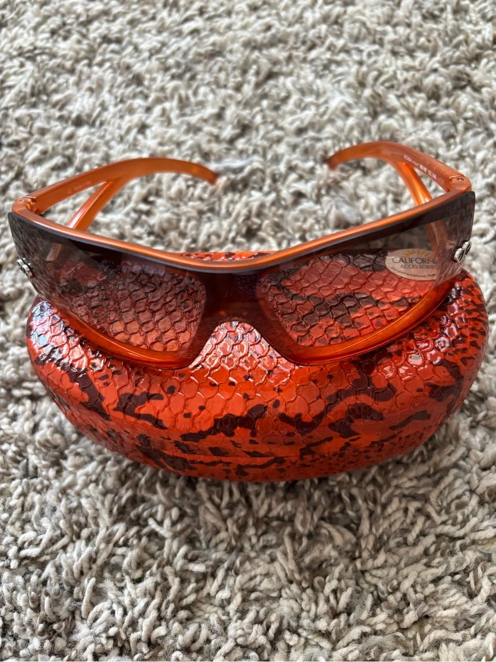 Escada Orange Tinted Shield Sunglasses with Matching Case fall Halloween mint